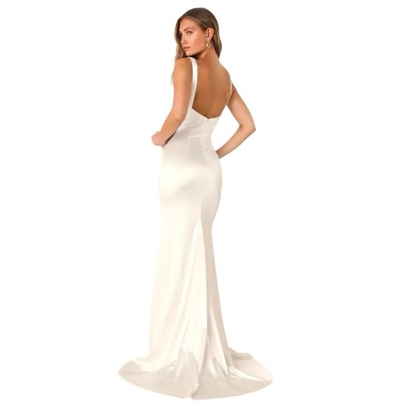 Lulus Sensational Promise Maxi Dress Womens S White Satin Mermaid Wedding NWT - Picture 2 of 10